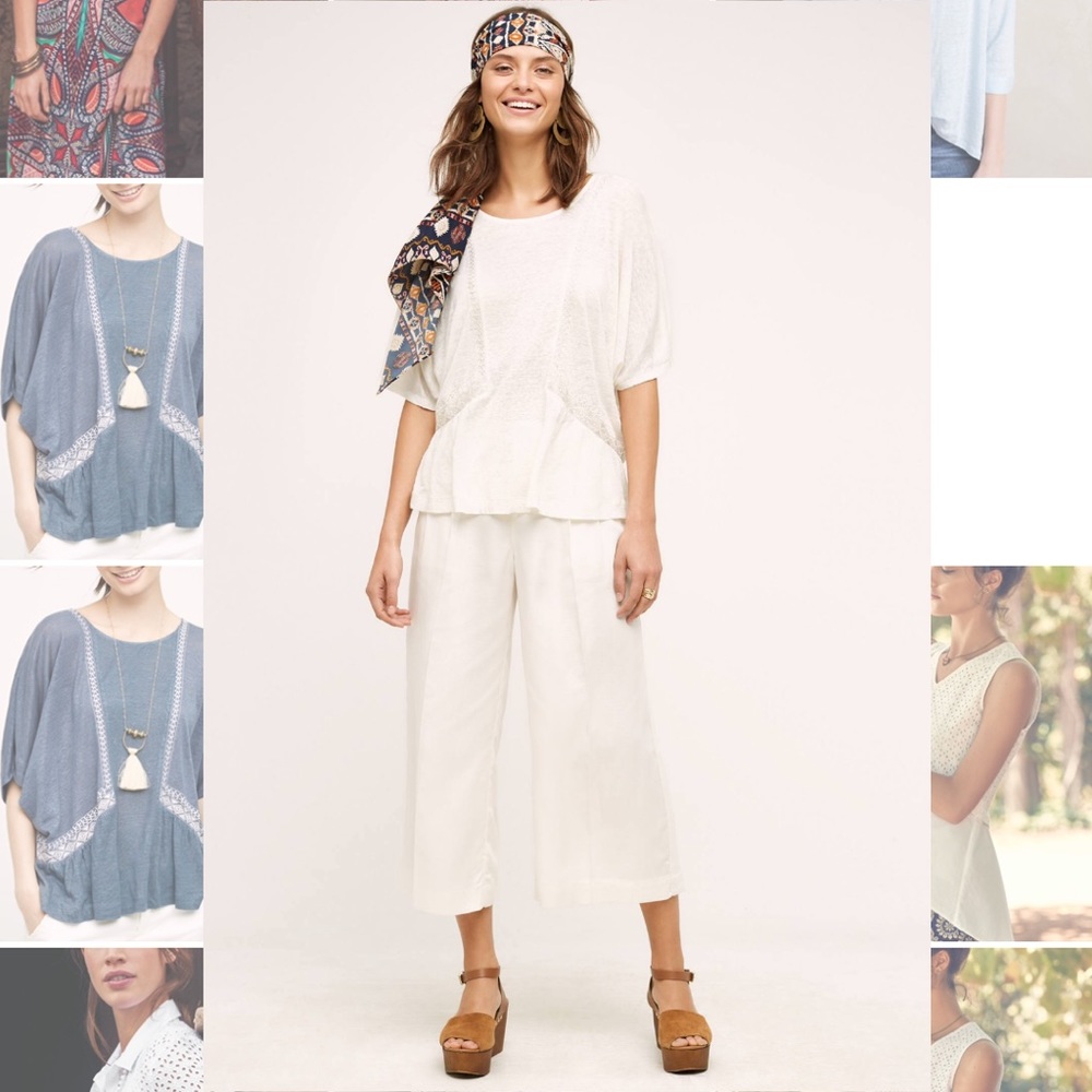 ANTHROPOLOGIE: White Embroidered Tee